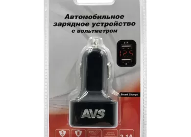Автомобильное зарядное устройство USB 2 порта (3А) с вольтметром, AVS UC-523 (A07444S) Краснодар